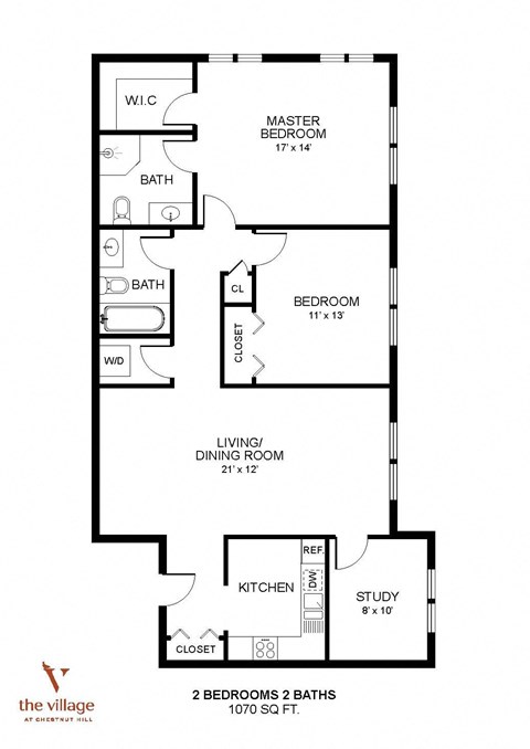 2 Bedroom 2 Bath Floor Plan at Chestnut Hill Village, Philadelphia